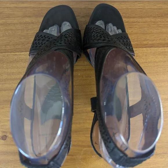 Diane Von Furstenberg Zia II Black Laser Cut Slingback Platform Heels sz 8 ½