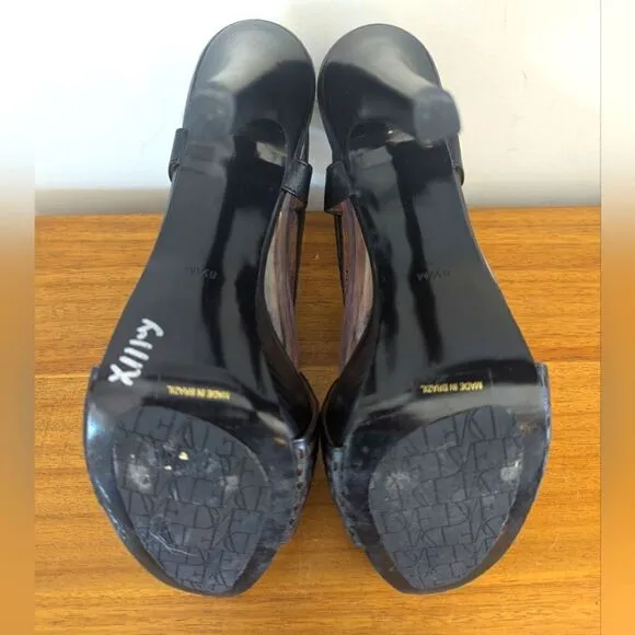 Diane Von Furstenberg Zia II Black Laser Cut Slingback Platform Heels sz 8 ½
