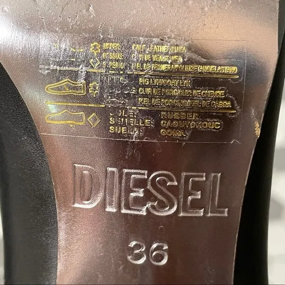 Diesel Black Leather Chelsea Ankle Boots US 6 Drinky Party Kitten Heel Metallic