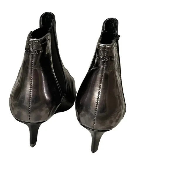 Diesel Black Leather Chelsea Ankle Boots US 6 Drinky Party Kitten Heel Metallic