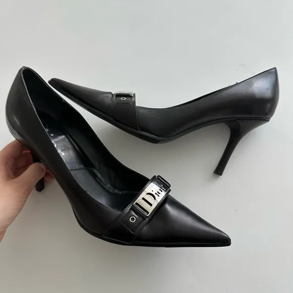 Dior bondage buckle Black kitten heels