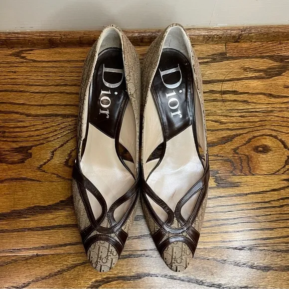 Dior Brown and Cream Kitten Heels Vintage