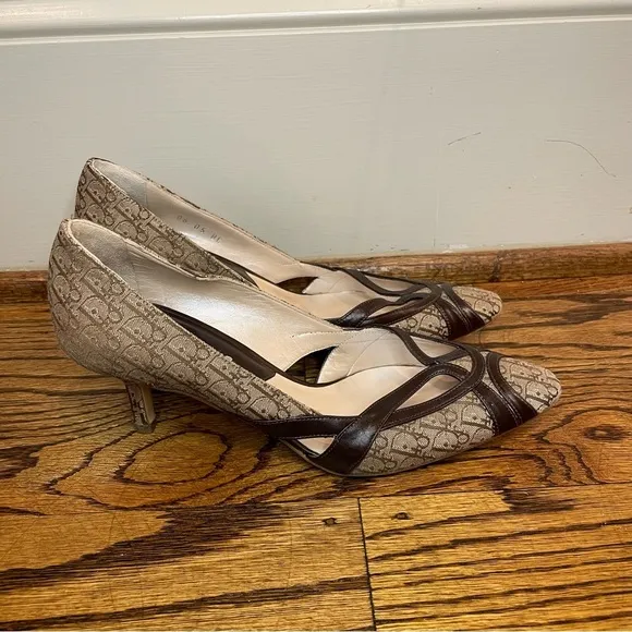 Dior Brown and Cream Kitten Heels Vintage