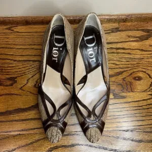 Dior Brown and Cream Kitten Heels Vintage