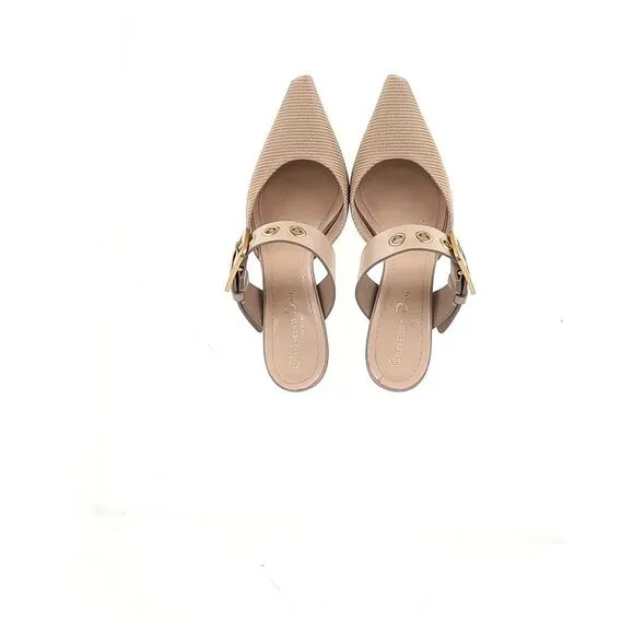 Dior Buckle Heeled Mules in Beige Polyester