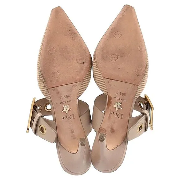 Dior Buckle Heeled Mules in Beige Polyester