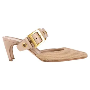 Dior Buckle Heeled Mules in Beige Polyester