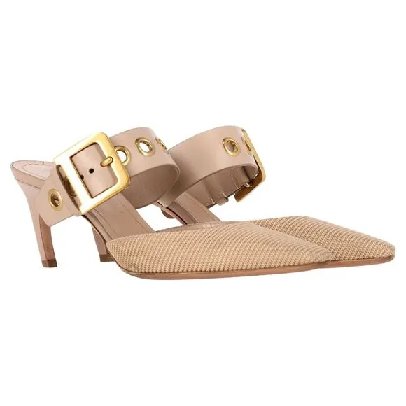 Dior Buckle Heeled Mules in Beige Polyester