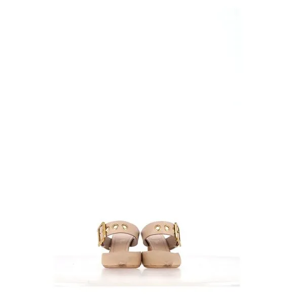 Dior Buckle Heeled Mules in Beige Polyester