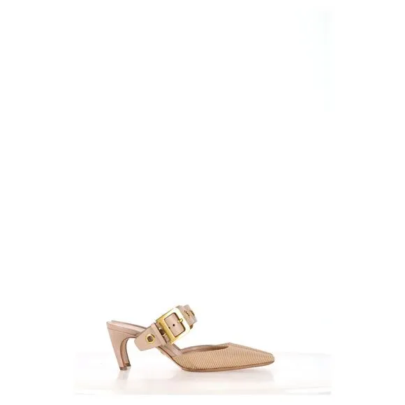 Dior Buckle Heeled Mules in Beige Polyester