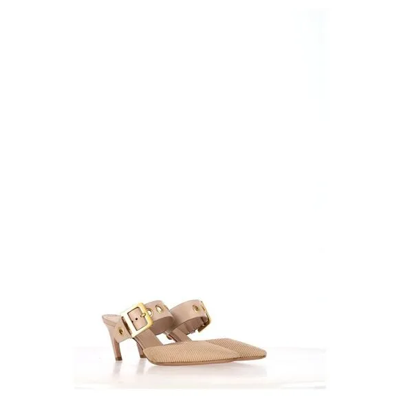 Dior Buckle Heeled Mules in Beige Polyester