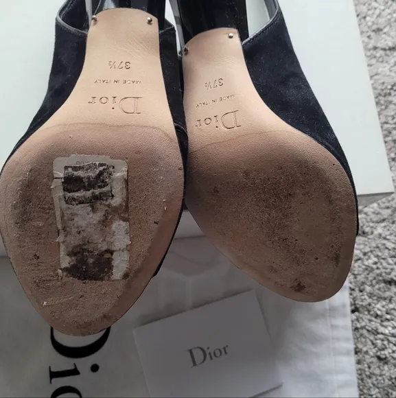 DIOR TANGO Elegant Black Suede Slingback  Women's Heels Sandals