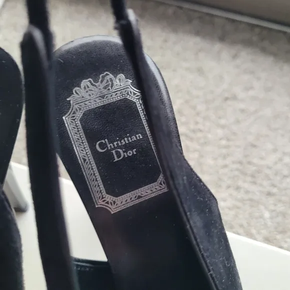 DIOR TANGO Elegant Black Suede Slingback  Women's Heels Sandals
