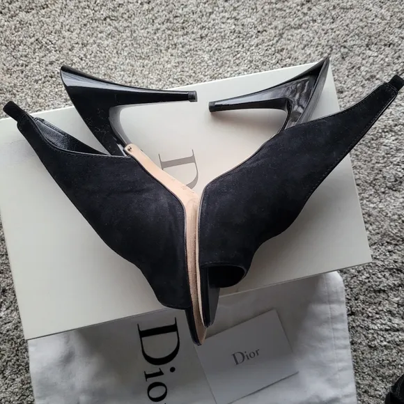 DIOR TANGO Elegant Black Suede Slingback  Women's Heels Sandals