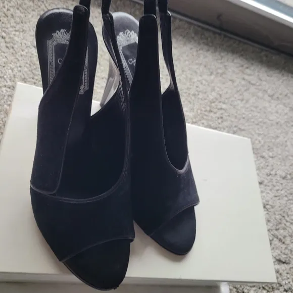 DIOR TANGO Elegant Black Suede Slingback  Women's Heels Sandals