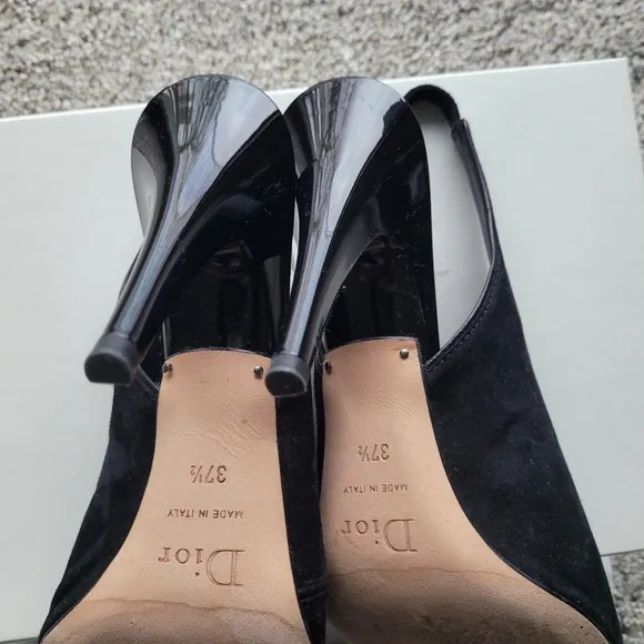 DIOR TANGO Elegant Black Suede Slingback  Women's Heels Sandals