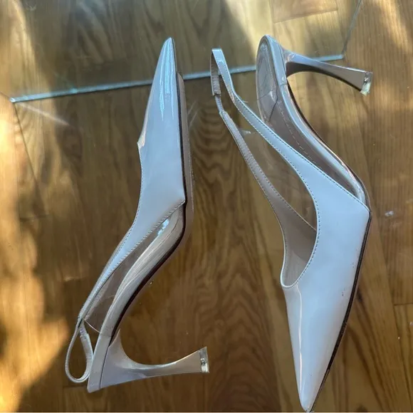 DIOR White Patent Leather Slingback Heels with Box, Shoe Bags, size 37.5 7.5