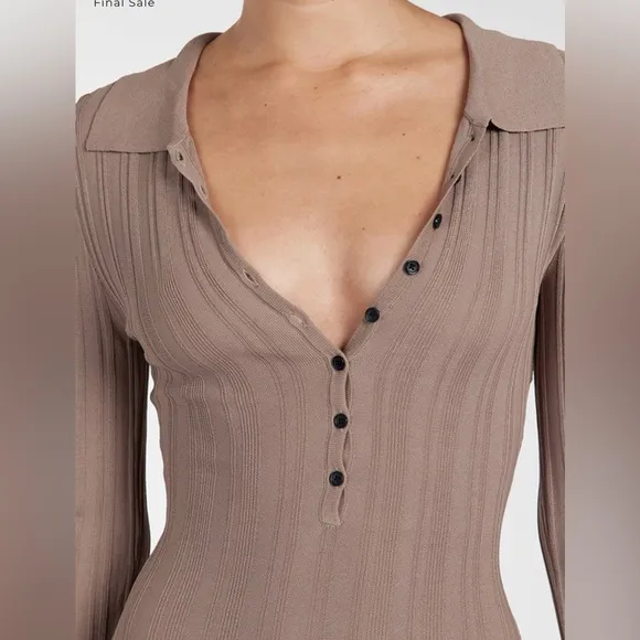 Dissh SYLVIA TAUPE POLO KNIT MIDI DRESS