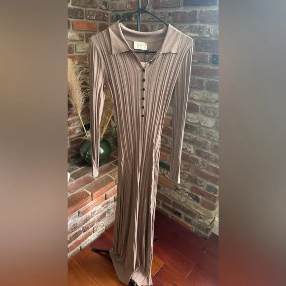 Dissh SYLVIA TAUPE POLO KNIT MIDI DRESS