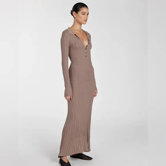 Dissh SYLVIA TAUPE POLO KNIT MIDI DRESS