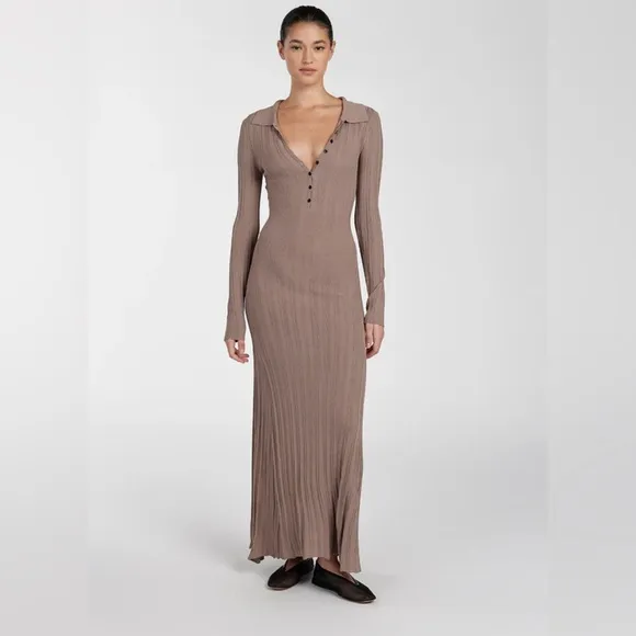 Dissh SYLVIA TAUPE POLO KNIT MIDI DRESS