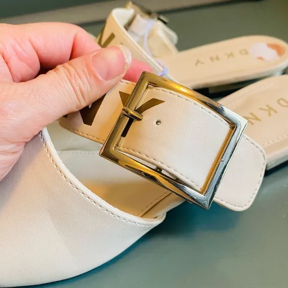 DKNY Cream Pointed Toe Strappy Mules