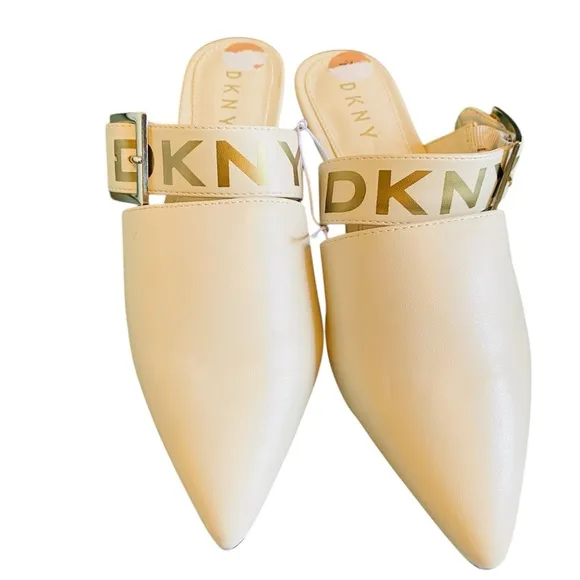 DKNY Cream Pointed Toe Strappy Mules