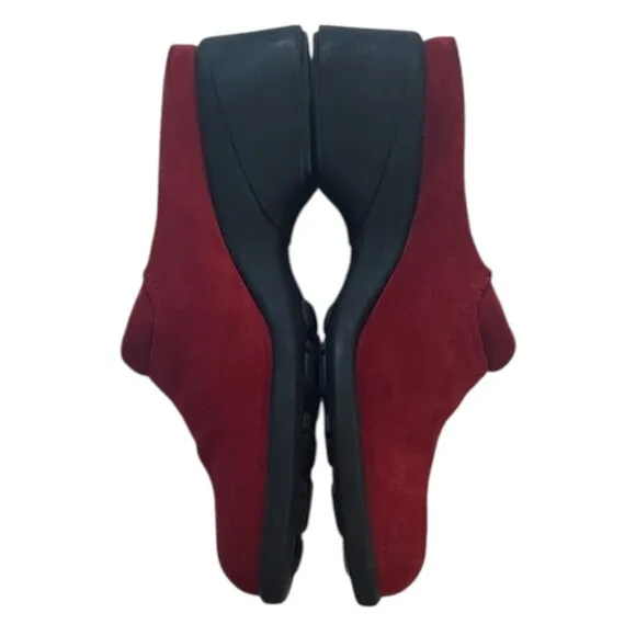DKNY Red Suede Soft Leather Slip On Clogs Womens Size 6.5M