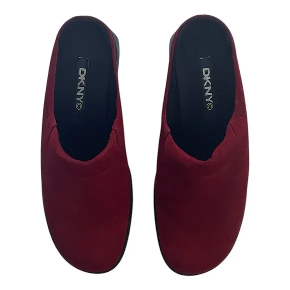 DKNY Red Suede Soft Leather Slip On Clogs Womens Size 6.5M