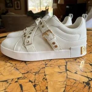 DKNY Studz Leather Embellished Buckled Slip On Sneakers K1060662 - Womens 8