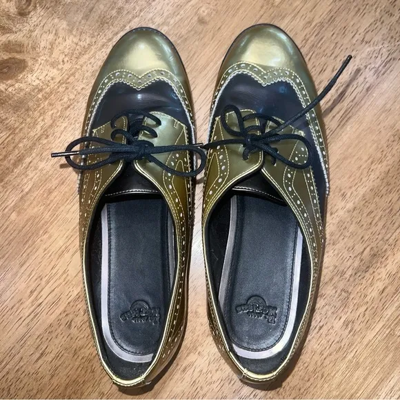 Docs Dr Doc Martens Polina Wingtip Lace Up Oxfords Women’s 8 Gold Platinum Eu 39