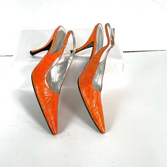Dolce &amp; Gabbana orange crocodile print heels 38