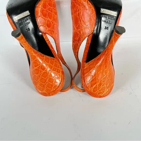 Dolce &amp; Gabbana orange crocodile print heels 38
