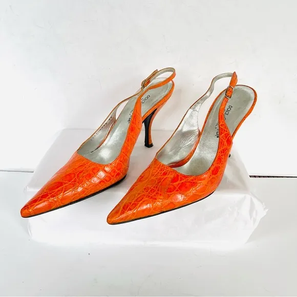 Dolce &amp; Gabbana orange crocodile print heels 38