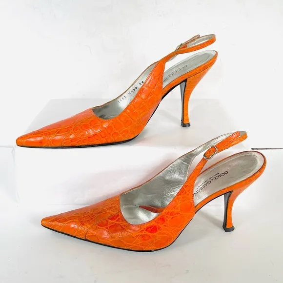 Dolce &amp; Gabbana orange crocodile print heels 38