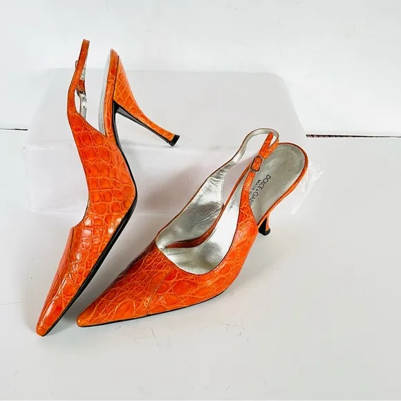 Dolce &amp; Gabbana orange crocodile print heels 38