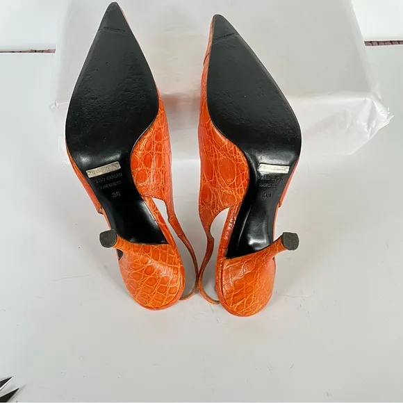 Dolce &amp; Gabbana orange crocodile print heels 38