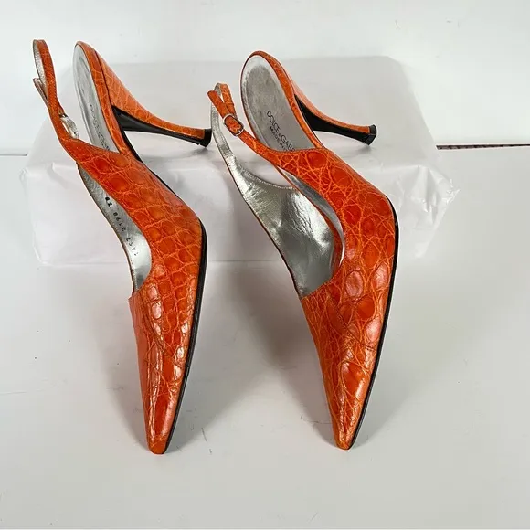Dolce &amp; Gabbana orange crocodile print heels 38