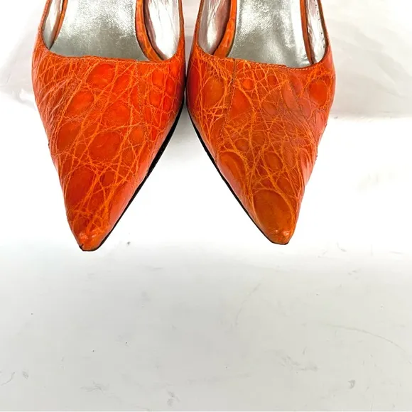 Dolce &amp; Gabbana orange crocodile print heels 38