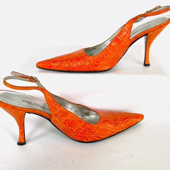 Dolce &amp; Gabbana orange crocodile print heels 38