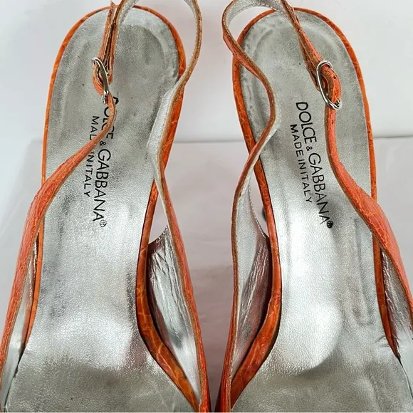 Dolce &amp; Gabbana orange crocodile print heels 38
