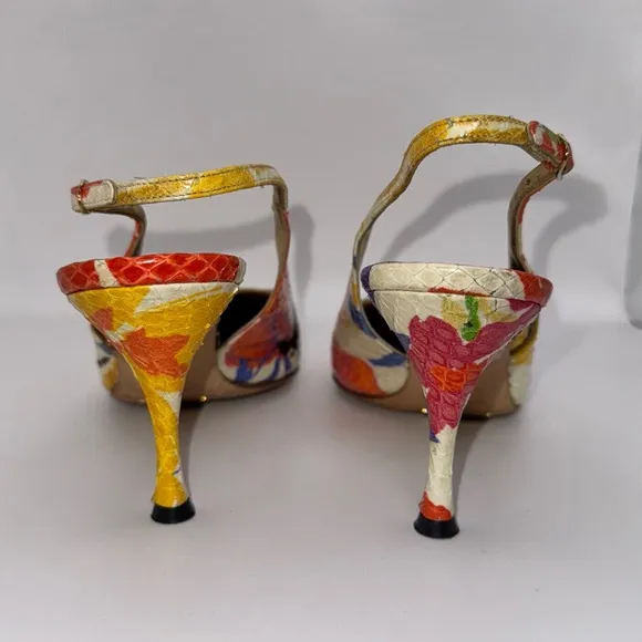 Dolce &amp; Gabbana Snakeskin Multi Colored Slingback Heels - size 37