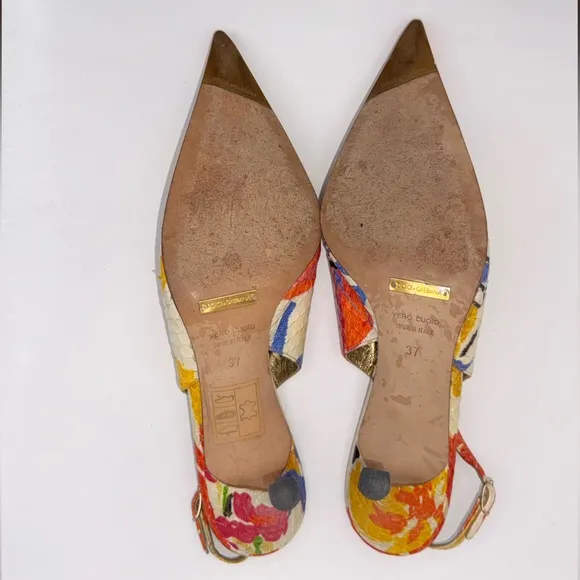 Dolce &amp; Gabbana Snakeskin Multi Colored Slingback Heels - size 37