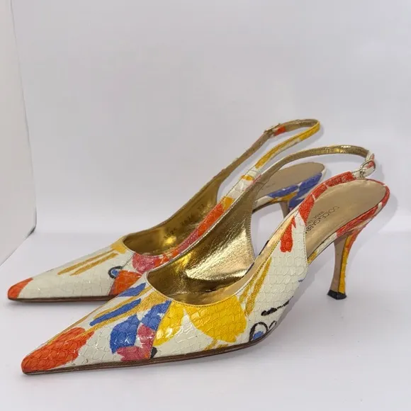 Dolce &amp; Gabbana Snakeskin Multi Colored Slingback Heels - size 37