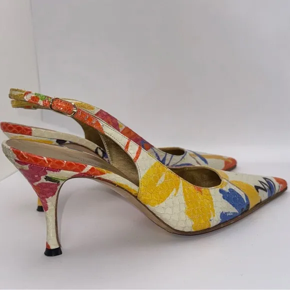 Dolce &amp; Gabbana Snakeskin Multi Colored Slingback Heels - size 37
