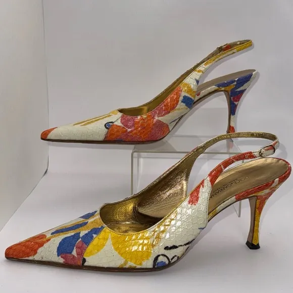 Dolce &amp; Gabbana Snakeskin Multi Colored Slingback Heels - size 37