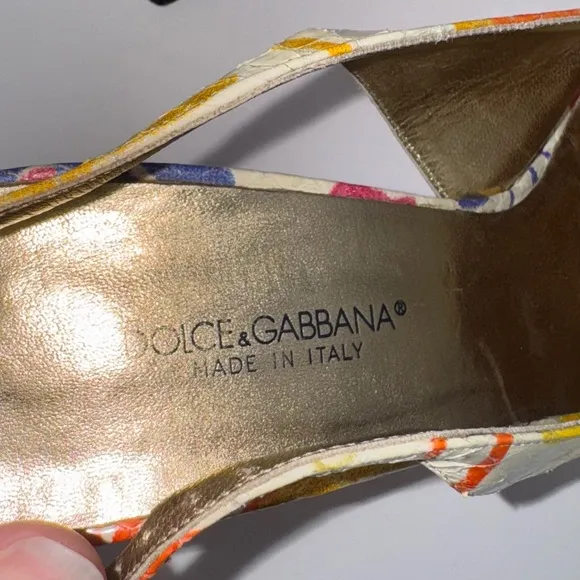 Dolce &amp; Gabbana Snakeskin Multi Colored Slingback Heels - size 37