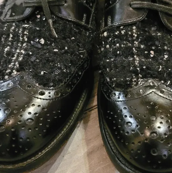 DOLCE &amp; GABBANA Vintage black leather tweed lace-up oxfords luxury Wmn's 8.5
