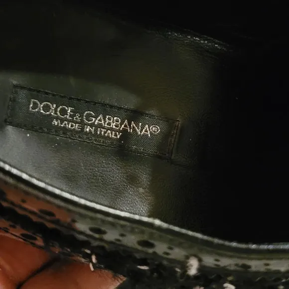 DOLCE &amp; GABBANA Vintage black leather tweed lace-up oxfords luxury Wmn's 8.5