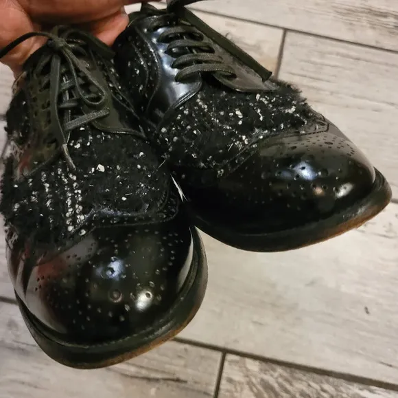 DOLCE &amp; GABBANA Vintage black leather tweed lace-up oxfords luxury Wmn's 8.5